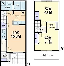 La・pause garden(ラ・ポーズ ガーデン) B 2LDKの間取図画像