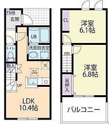 ハーベスト 2LDKの間取図画像