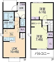 10/1(仮称)土浦市西根南テラスハウス 2LDKの間取図画像