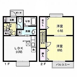 グランドールきぬの里 2LDKの間取図画像