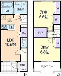 12/1(仮称)伊勢崎市三室町テラスハウス B 2LDKの間取図画像