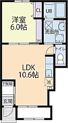 グランシャリオA 1LDKの間取図画像