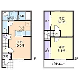 サンリッチN 2LDKの間取図画像