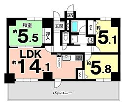 パストラーレ天理 3LDKの間取図画像