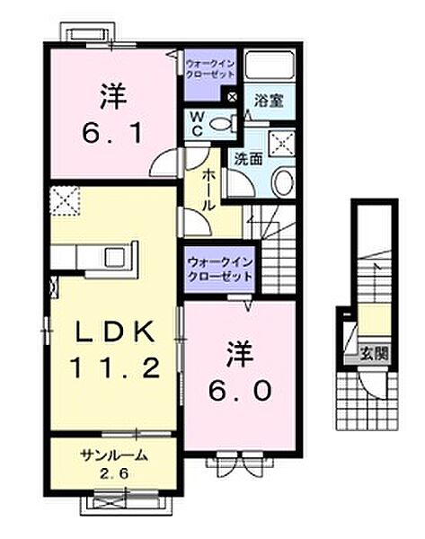 パストラーレ・アキ 201｜福井県鯖江市水落町3丁目95(賃貸アパート2LDK・2階・61.96㎡)の写真 その2