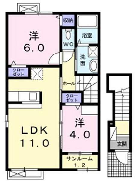 フェアリ－・テ－ル　III 201｜福井県鯖江市吉江町411－2(賃貸アパート2LDK・2階・52.80㎡)の写真 その2