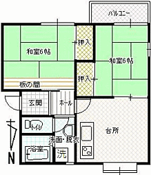 メゾン住吉 2階2DKの間取り