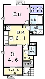 グランシェル　Ｂ 1階2DKの間取り
