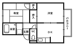 ロイヤル櫛林1 2DKの間取図画像