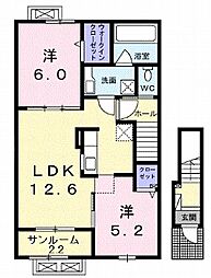 クレイン 202 2階2LDKの間取り
