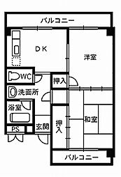 港人（みなと）11番館 3階2DKの間取り