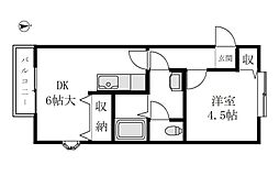 アドミラブールコートB棟 1DKの間取図画像