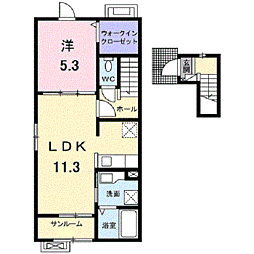 パークサイド　メゾン 2階1LDKの間取り