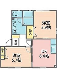 高木一番館H 2DKの間取図画像