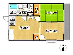 観世コーポ 2DKの間取図画像