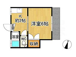 アサヒコーポ 1Kの間取図画像