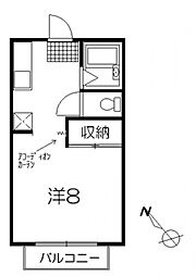 アーバーハウス吉田B 1Kの間取図画像