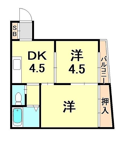 兵庫県神戸市兵庫区下三条町(賃貸マンション2K・3階・32.90㎡)の写真 その2