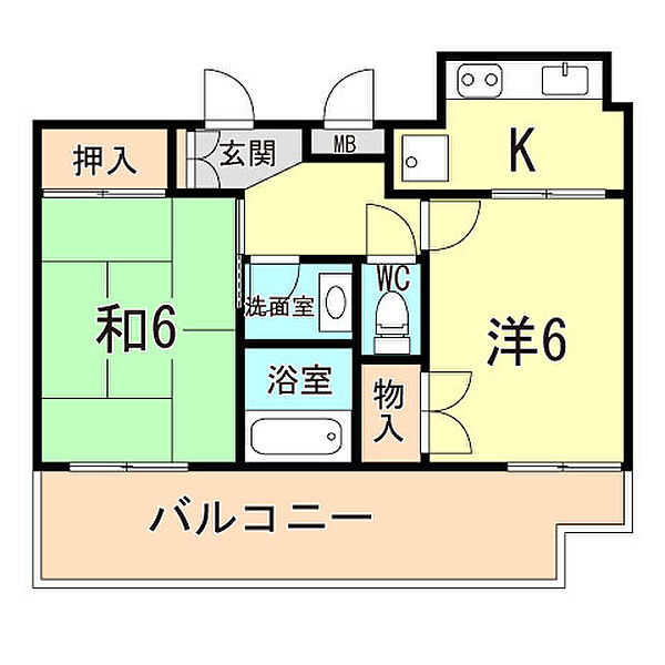 兵庫県神戸市兵庫区羽坂通２丁目(賃貸マンション2K・6階・38.51㎡)の写真 その2