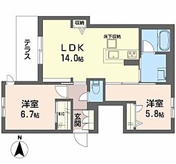 フォンテボヌール 2LDKの間取図画像