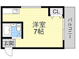プレアール中桜塚 ワンルームの間取図画像