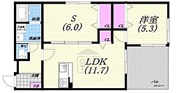 GRAND STEADY 服部本町 1SLDKの間取図画像