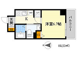 ハピネス江坂 1Kの間取図画像