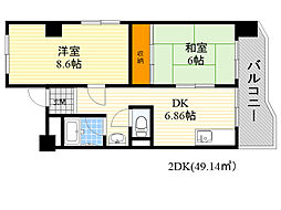 上野坂ハイツ 2DKの間取図画像