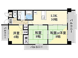 ローレル西緑丘 2LDKの間取図画像