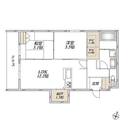 Garden crest箕面船場(BORIKIみのおせんば) 2SLDKの間取図画像