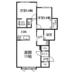 フルールII 2LDKの間取図画像