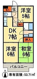 つくばエクスプレス 六町駅 徒歩13分の賃貸マンション 2階3DKの間取り