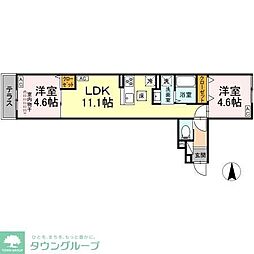 つくばエクスプレス 六町駅 徒歩12分の賃貸アパート 1階2LDKの間取り