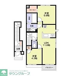 つくばエクスプレス 八潮駅 徒歩22分の賃貸アパート 2階2LDKの間取り