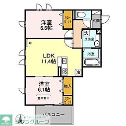埼玉高速鉄道 南鳩ヶ谷駅 徒歩13分の賃貸アパート 3階2LDKの間取り