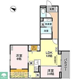 八潮市大字垳アパート 2LDKの間取図画像