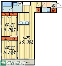 プロシオン 2LDKの間取図画像