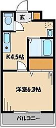 ゴールドハイツ2 1Kの間取図画像