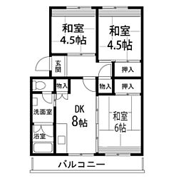仙台中山団地1号棟 3DKの間取図画像