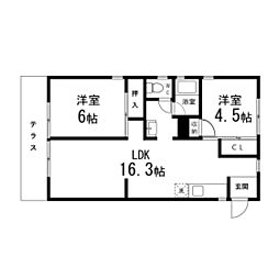 中山グリーンハイツ 1階2LDKの間取り
