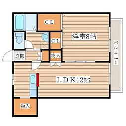 アヴァンセ栗生 1階1LDKの間取り