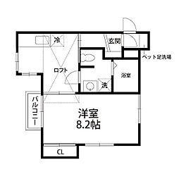 エボルシオン柏木 1Kの間取図画像