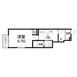 アヴァンセ水の森 1Kの間取図画像