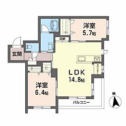 ヒルズメゾン薬師堂 2LDKの間取図画像
