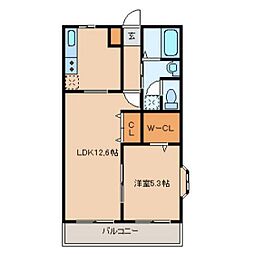 ヴィーブル 1LDKの間取図画像