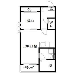 アルクスおたまや 1LDKの間取図画像