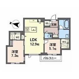 Granria西公園 2LDKの間取図画像