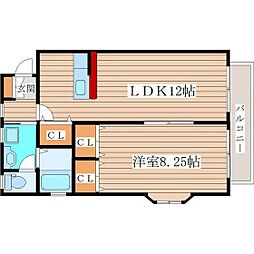 アヴァンセ栗生 1LDKの間取図画像