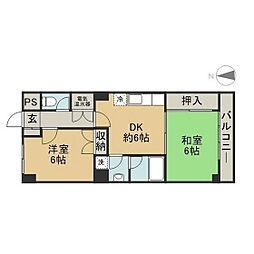 アールズ広瀬 2DKの間取図画像