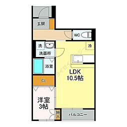 ボナール宮城野 1LDKの間取図画像